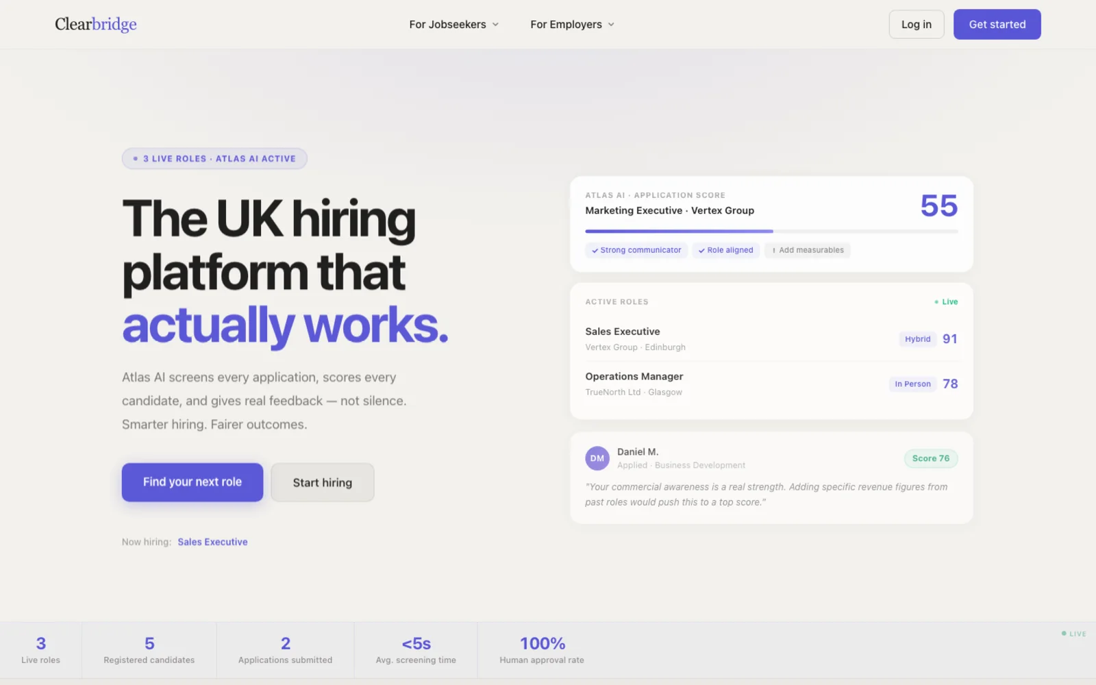 The Clearbridge Talent recruitment platform, live at clearbridgetalent.co.uk